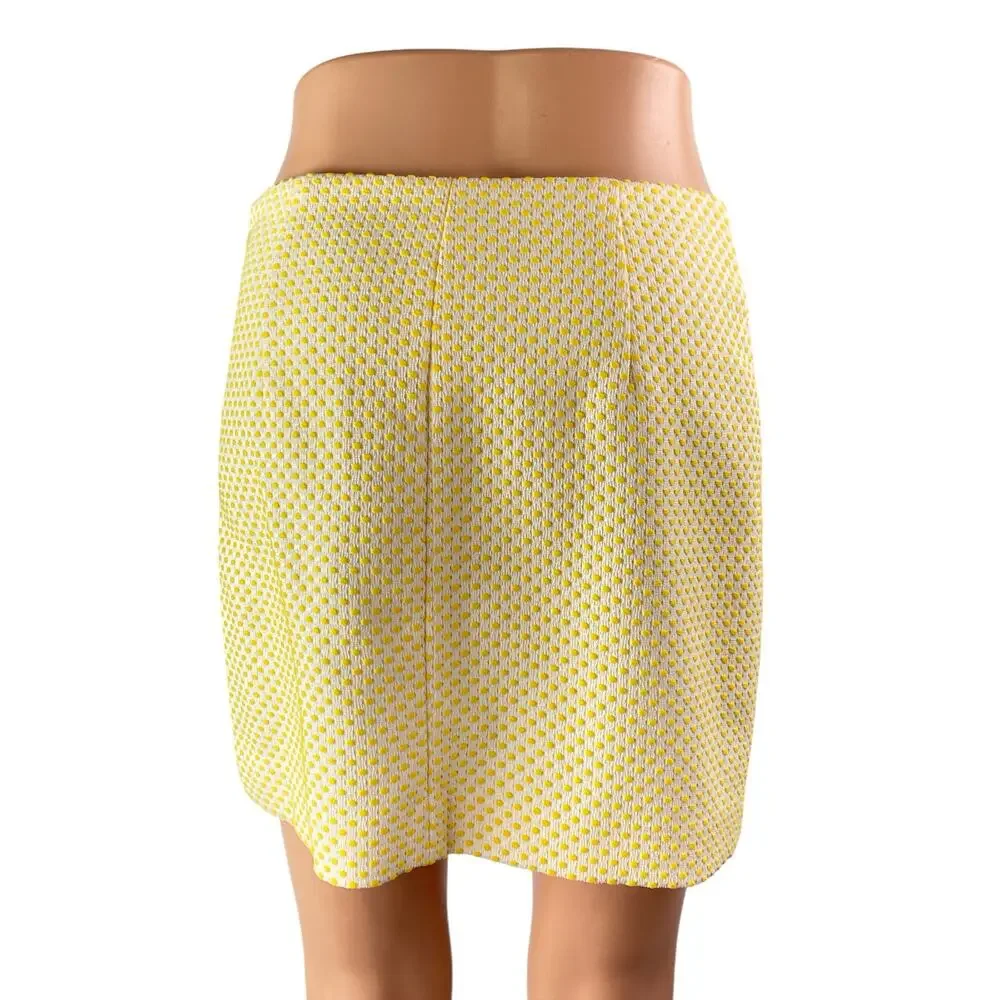 Club Monaco Women's Cream Yellow Spotted Pola Dot Side Zip Mini Pencil Skirt 2